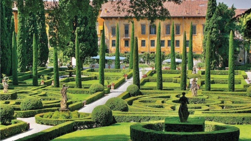 Giardini GIUSTI (Verona-1580) renacentista, recortado, perfecto, enorme y poderoso 